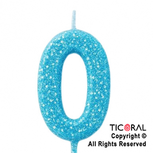 VELA NUMERAL CHICO 5.5 CM CON GIBRE CELESTE NUMERO 0 x 1